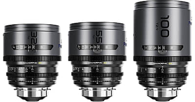 DZOFILM Pavo 2x anamorphic Prime B set 32/55/100mm T2.1 -T2.4 (100mm) Blue Coating- PL&EF mount (feet)