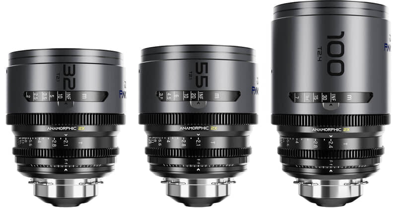 DZOFILM Pavo 2x anamorphic Prime B set 32/55/100mm T2.1 -T2.4 (100mm) Blue Coating- PL&EF mount (feet) DZOFILM Pavo 2x anamorphic Prime B set 32/55/100mm T2.1 -T2.4 (100mm) Blue Coating- PL&EF mount (feet)