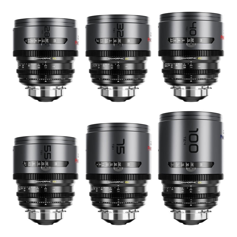 DZOFILM Pavo 2x anamorphic 6-lens set 28/32/40/55/75/100mm T2.1 -T2.4 (100mm) Neutral Coating- PL&EF mount (feet) DZOFILM Pavo 2x anamorphic 6-lens set 28/32/40/55/75/100mm T2.1 -T2.4 (100mm) Neutral Coating- PL&EF mount (feet)